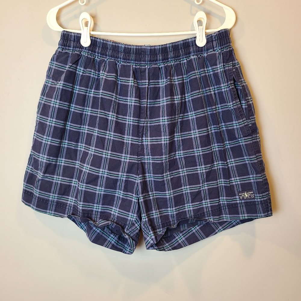 Polo Ralph Lauren Swim Trunk Shorts Mens Large Blue Green Plaid Vintage